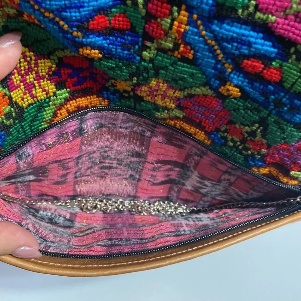 Mexican Handmade Embroidered Patchwork Leather Clutch/Handbag